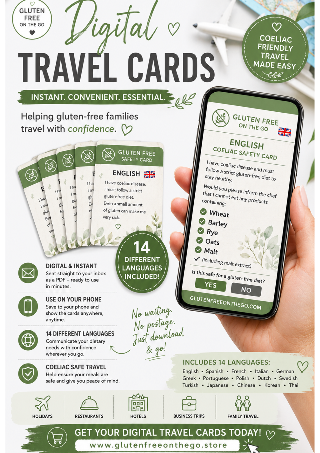 Gluten Free Travel Cards | 14 Language Coeliac Translation Pack