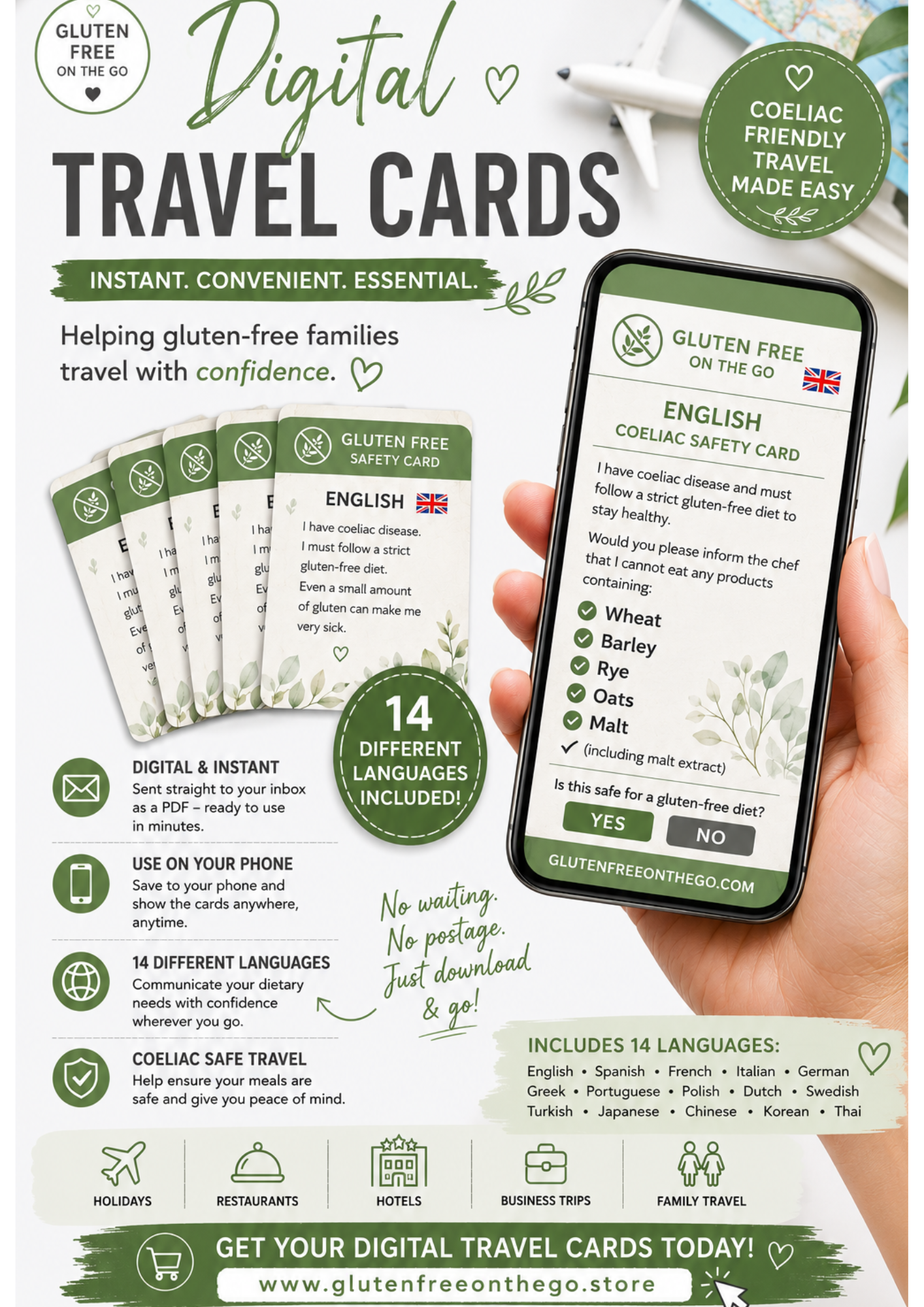 Gluten Free Travel Cards | 14 Language Coeliac Translation Pack