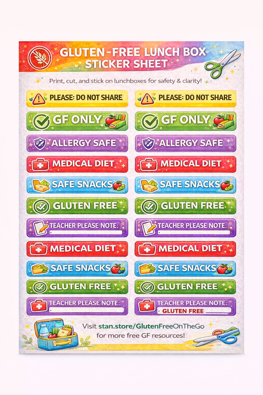 Lunchbox Gluten Free Stickers for Coeliac Kids
